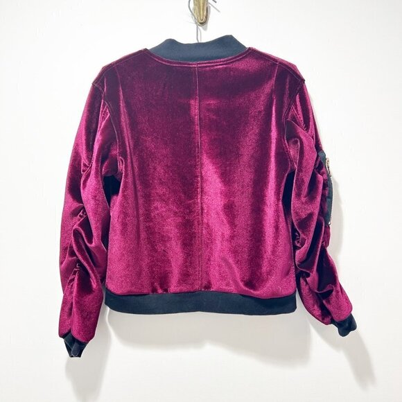 ASO Hailey Bieber Sandro Paris Ventura Velvet Bomber Jacket Size Small Cranberry - Picture 8 of 16